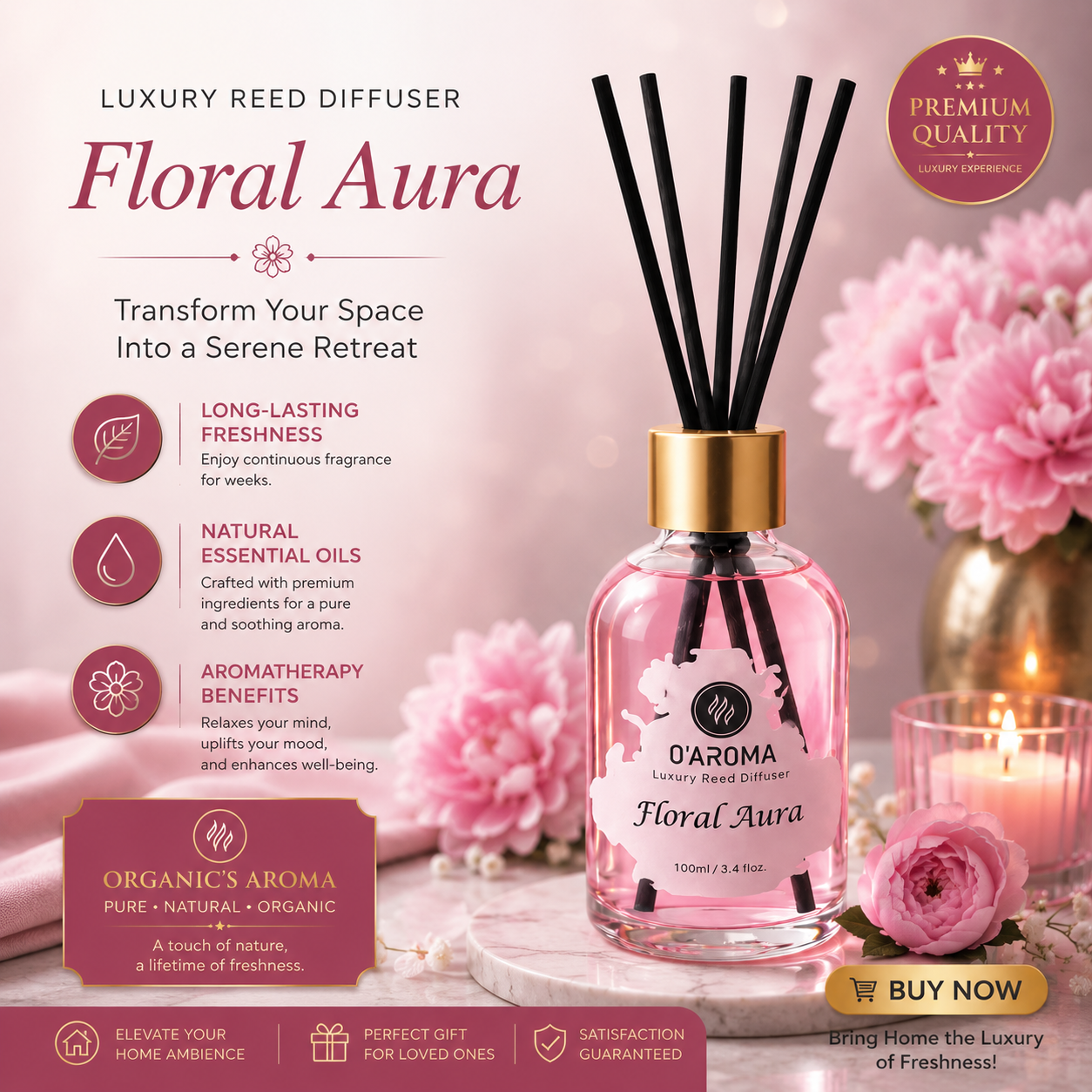 Luxury Reed Diffuser Collection – Lavender, Jasmine, Lily & Gardenia Home Fragrance with Natural Essential Oils (100ml)