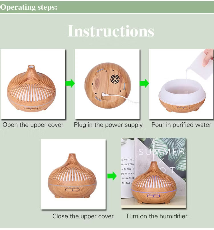 550ml Wood Grain Aromatherapy Essential Oil Diffuser with Remote – Ultrasonic Air Humidifier & Fragrance Scent Machine