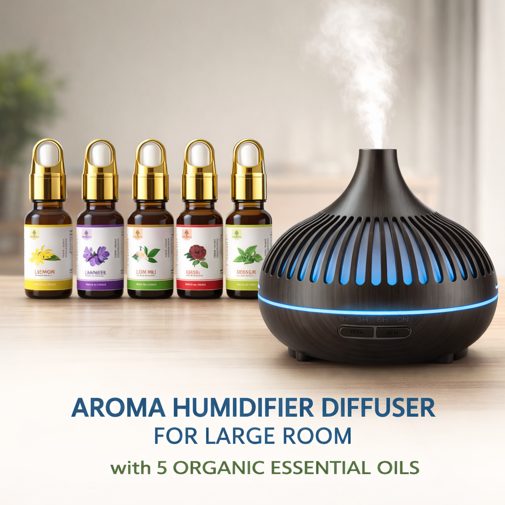550ml Aroma Humidifier Diffuser for Large Room with Remote Control | Includes 5 Organic Essential Oils