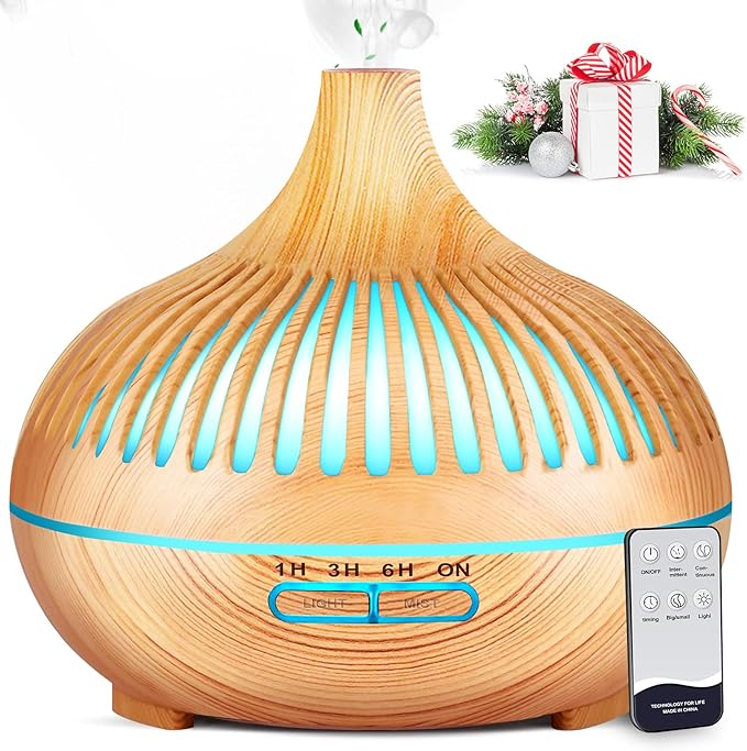 550ml Aroma Humidifier Diffuser for Large Room with Remote Control | Includes 5 Organic Essential Oils