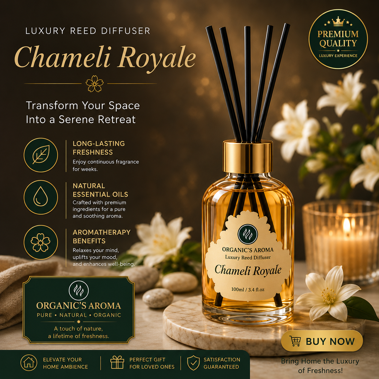 Luxury Reed Diffuser Collection – Lavender, Jasmine, Lily & Gardenia Home Fragrance with Natural Essential Oils (100ml)