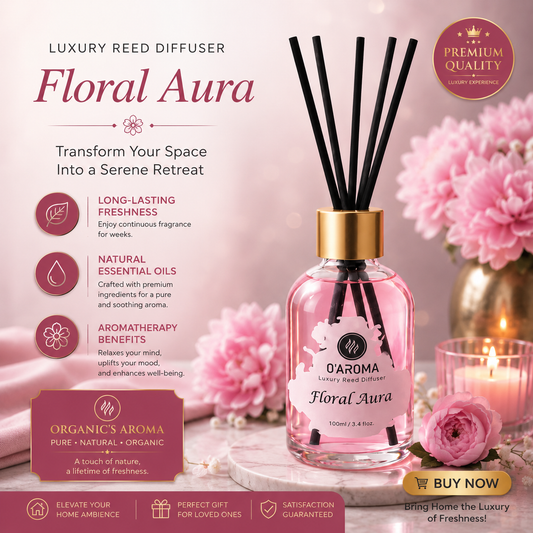 Floral Aura Reed Diffuser – Gardenia Luxury Home Fragrance with Natural Essential Oils (100ml)