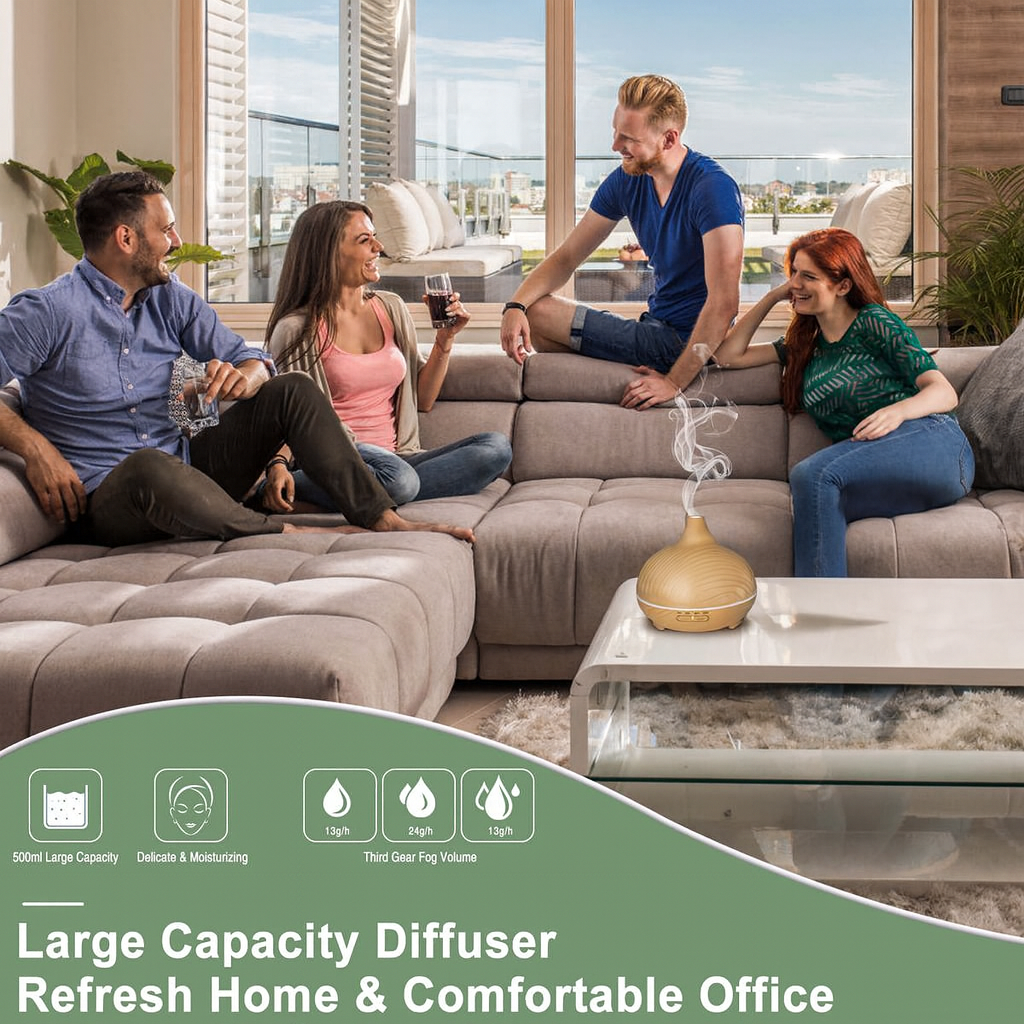 550ml Wood Grain Aromatherapy Essential Oil Diffuser with Remote – Ultrasonic Air Humidifier & Fragrance Scent Machine